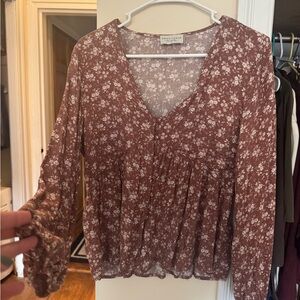 Dress Forum Mauve Floral V-Neck Peasant Blouse